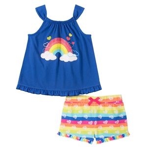 Girl’s Rainbow Hearts Tank Top Shorts Summer Set 5